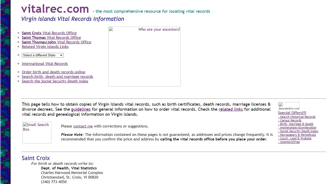 Virgin Islands birth certificate or death ... - Vital Records
